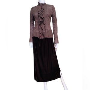 Brown velvet midi skirt, M